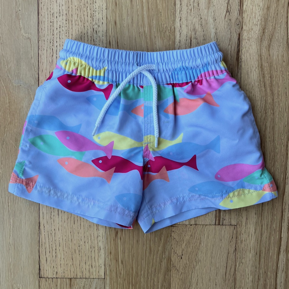 The Beaufort Bonnet Company Tortola Swim Trunks French Leave Fish 12-18 month